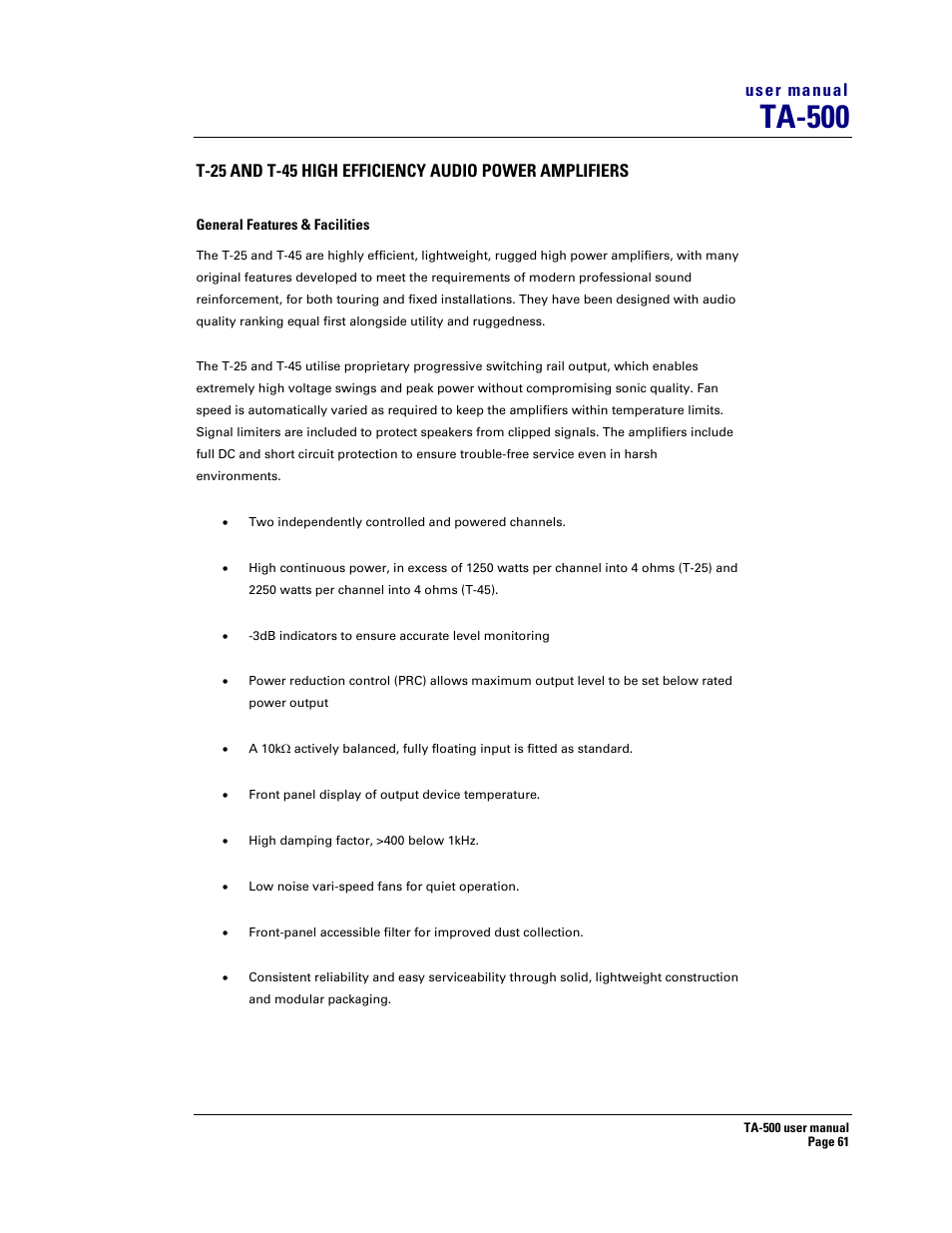 Ta-500, User manual | Turbosound TA-500DP User Manual | Page 61 / 73