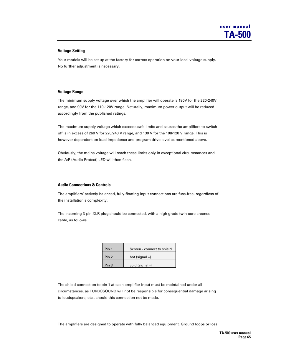 Ta-500, User manual | Turbosound TA-500DP User Manual | Page 65 / 73