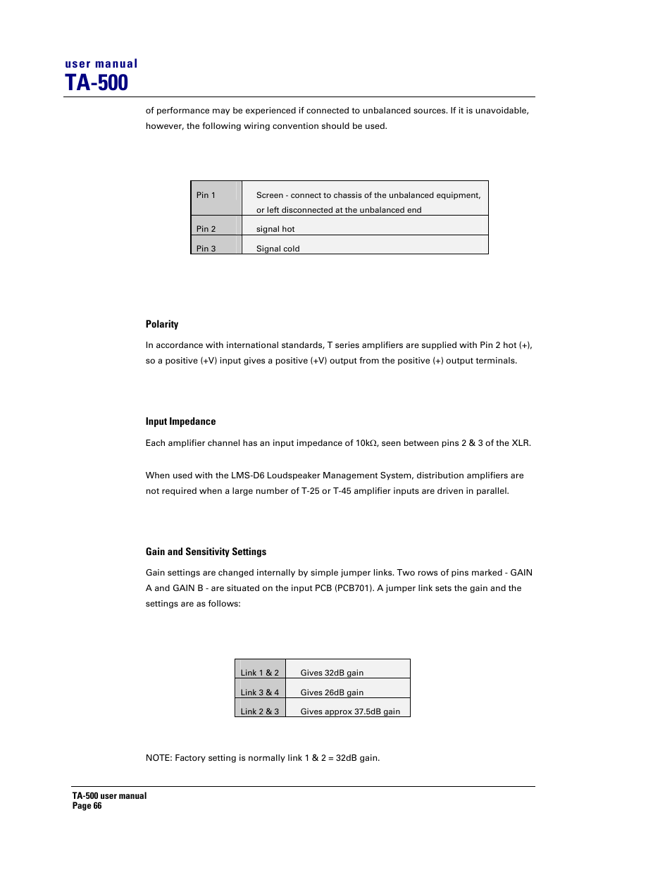 Ta-500, User manual | Turbosound TA-500DP User Manual | Page 66 / 73