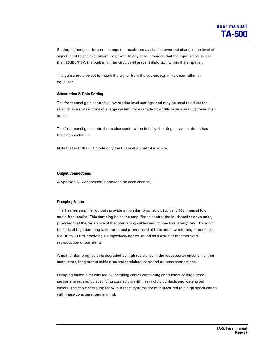 Ta-500 | Turbosound TA-500DP User Manual | Page 67 / 73