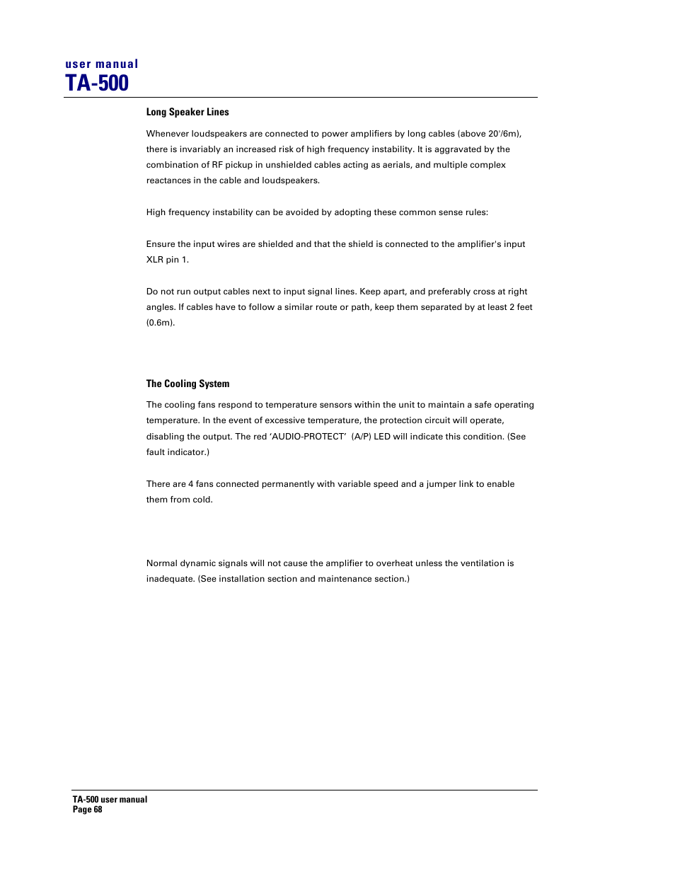 Ta-500 | Turbosound TA-500DP User Manual | Page 68 / 73