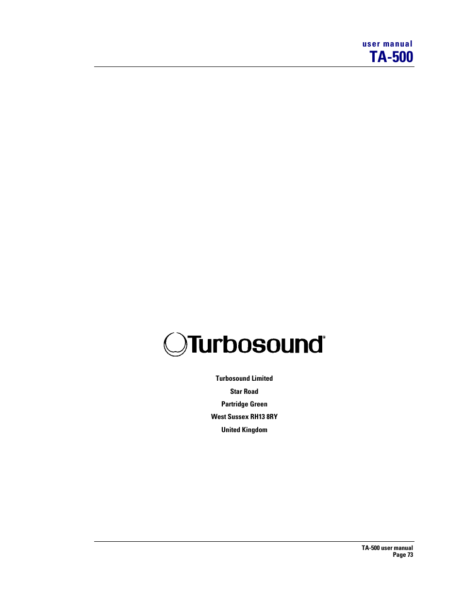 Ta-500 | Turbosound TA-500DP User Manual | Page 73 / 73