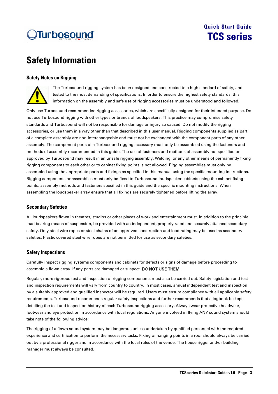 Tcs series, Safety information | Turbosound TCS-1061 User Manual | Page 3 / 6