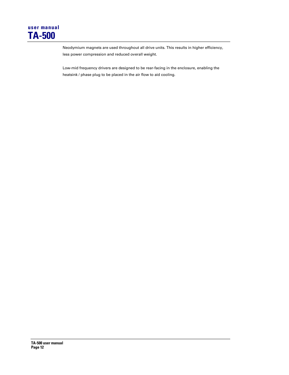 Ta-500 | Turbosound ASPECT TA-500 SYSTEM TA-500HDP User Manual | Page 12 / 73