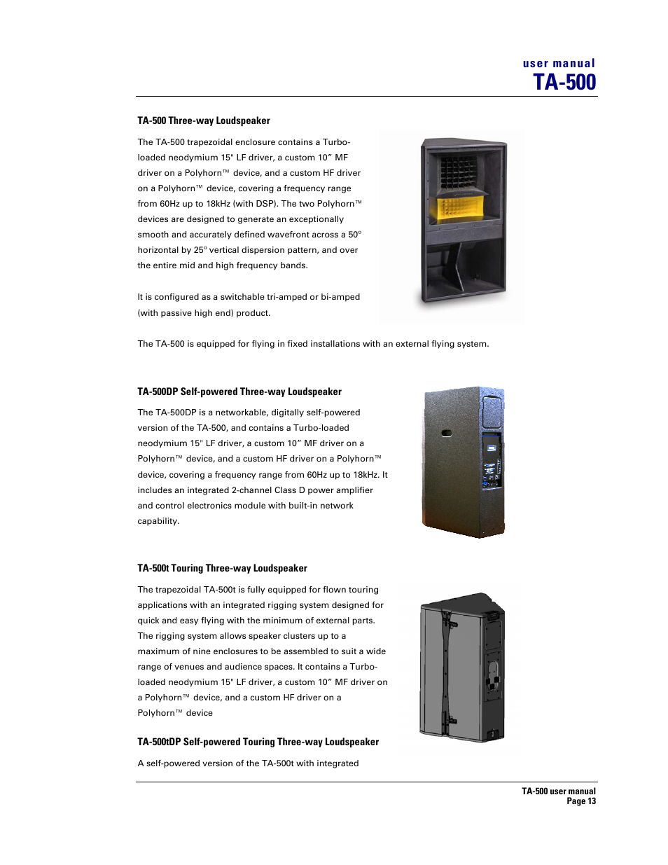Ta-500 | Turbosound ASPECT TA-500 SYSTEM TA-500HDP User Manual | Page 13 / 73