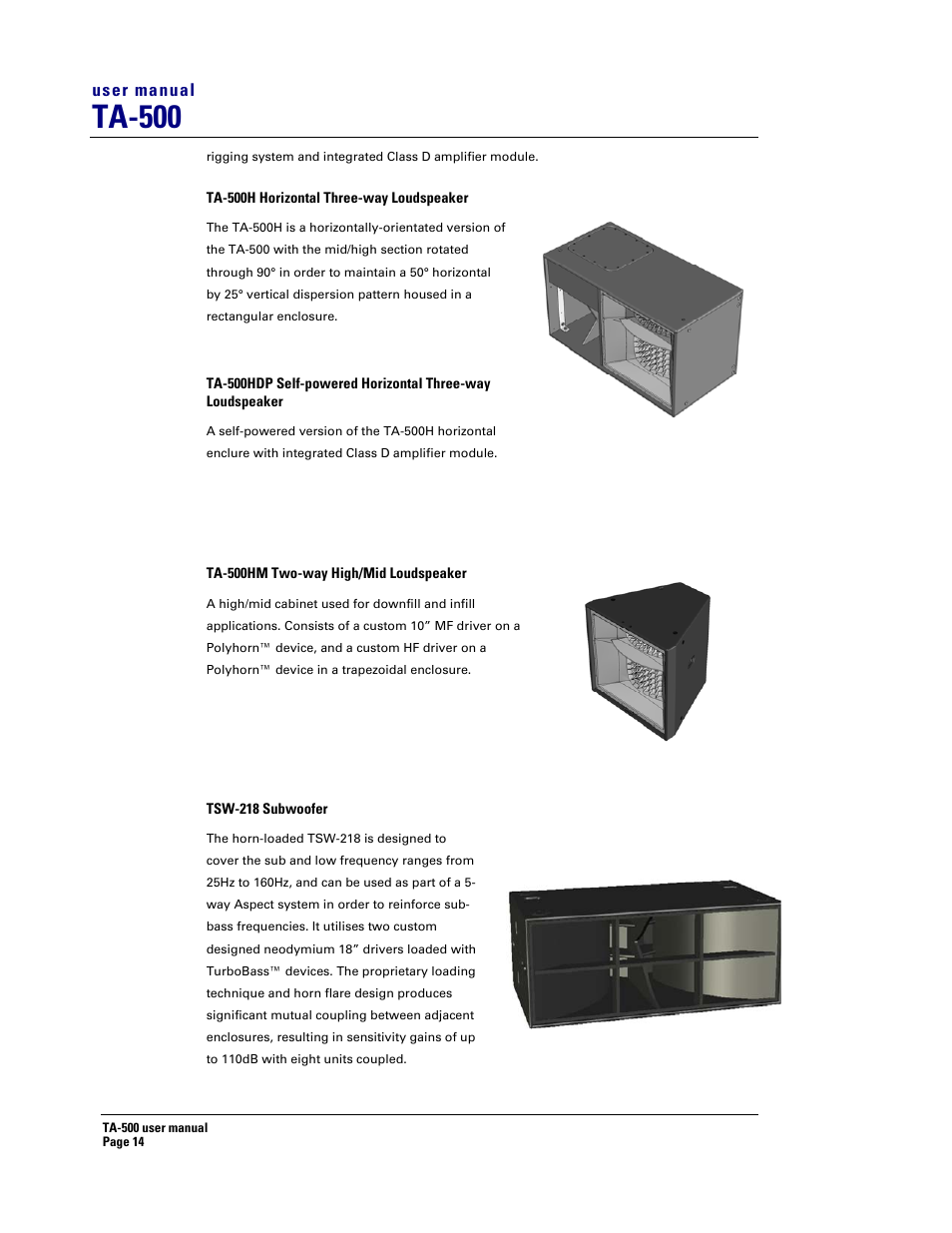 Ta-500 | Turbosound ASPECT TA-500 SYSTEM TA-500HDP User Manual | Page 14 / 73
