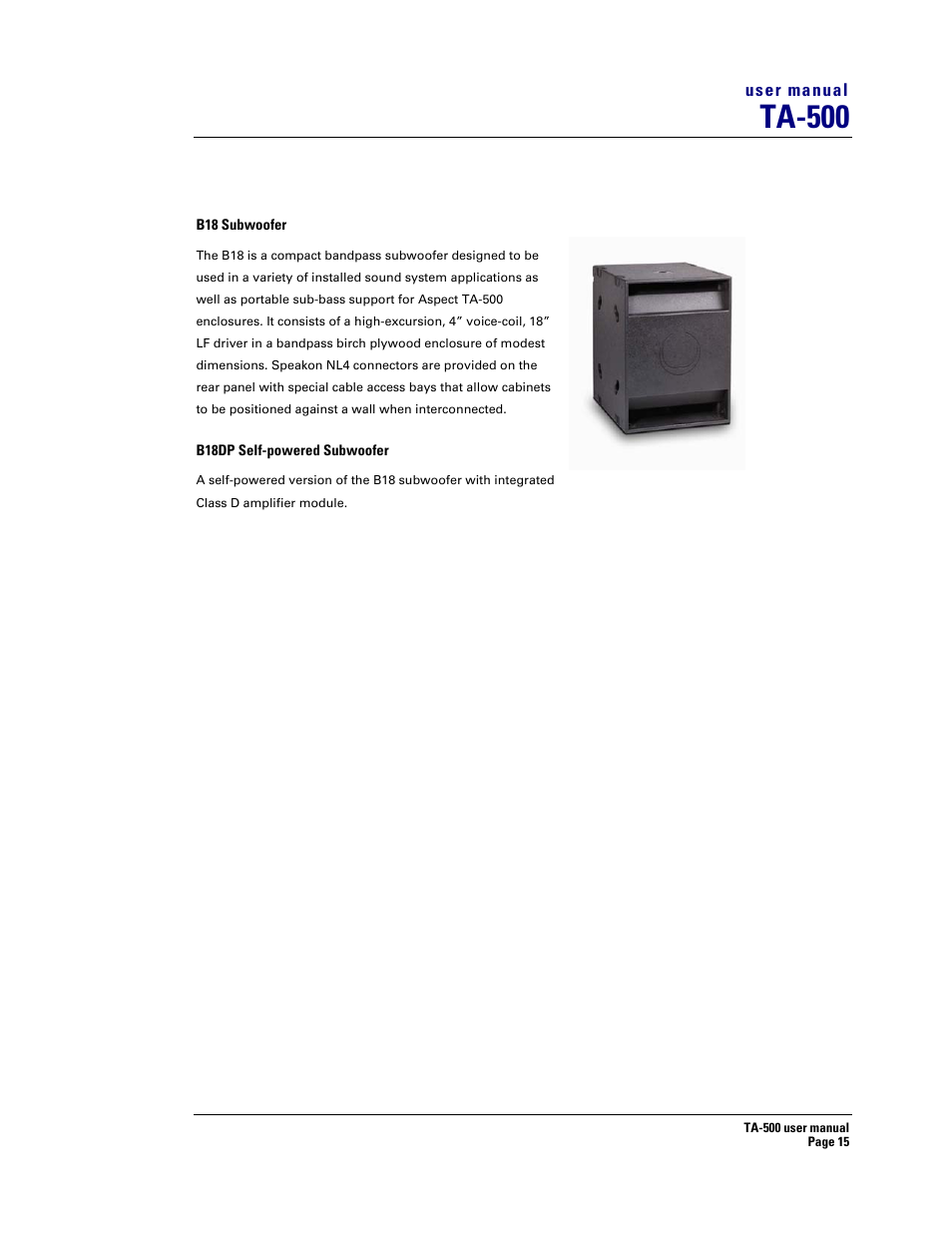 Ta-500 | Turbosound ASPECT TA-500 SYSTEM TA-500HDP User Manual | Page 15 / 73