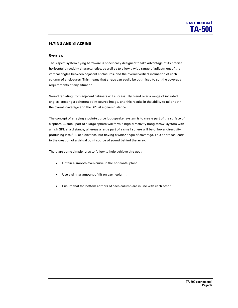 Ta-500 | Turbosound ASPECT TA-500 SYSTEM TA-500HDP User Manual | Page 17 / 73
