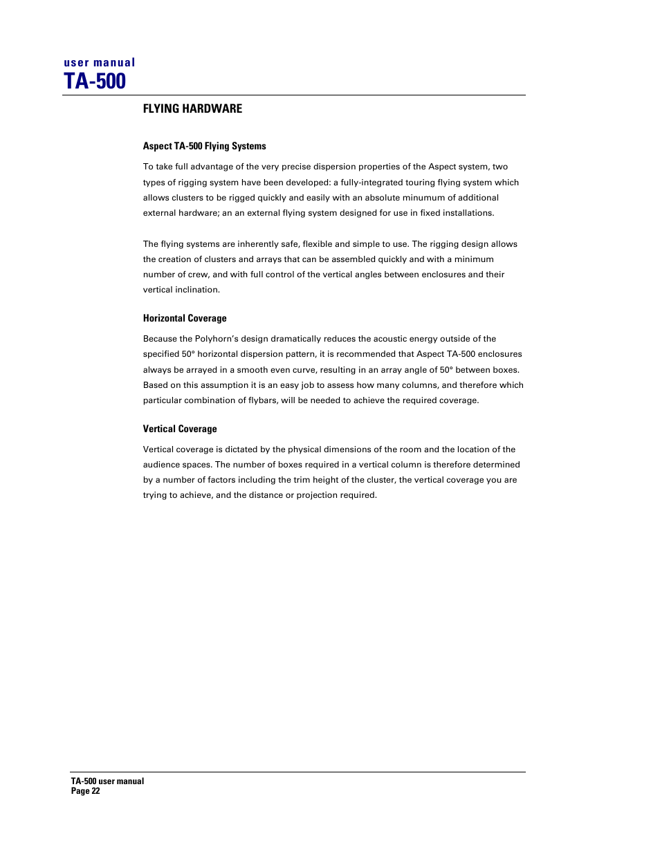 Ta-500 | Turbosound ASPECT TA-500 SYSTEM TA-500HDP User Manual | Page 22 / 73