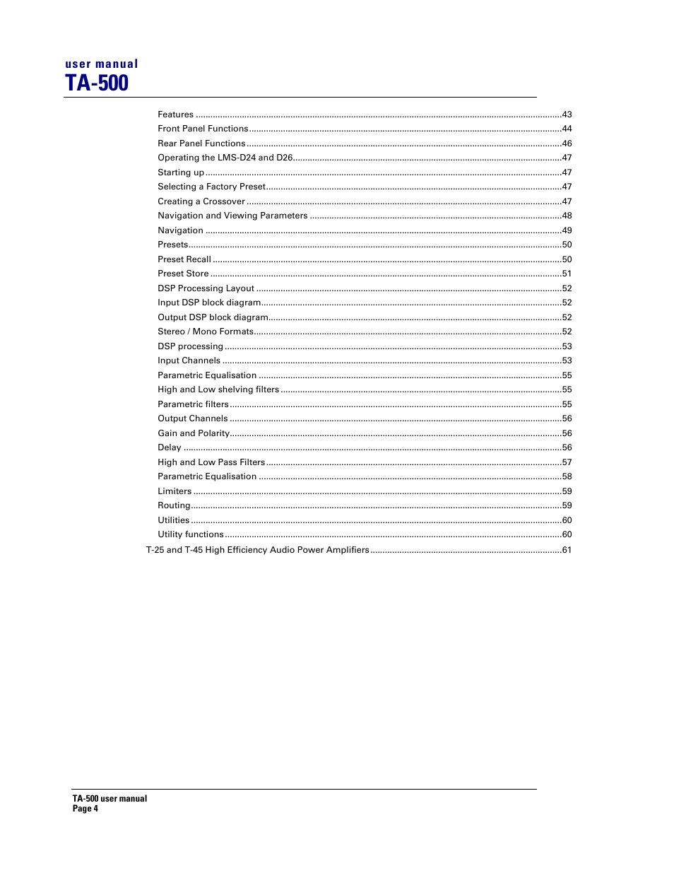 Ta-500 | Turbosound ASPECT TA-500 SYSTEM TA-500HDP User Manual | Page 4 / 73