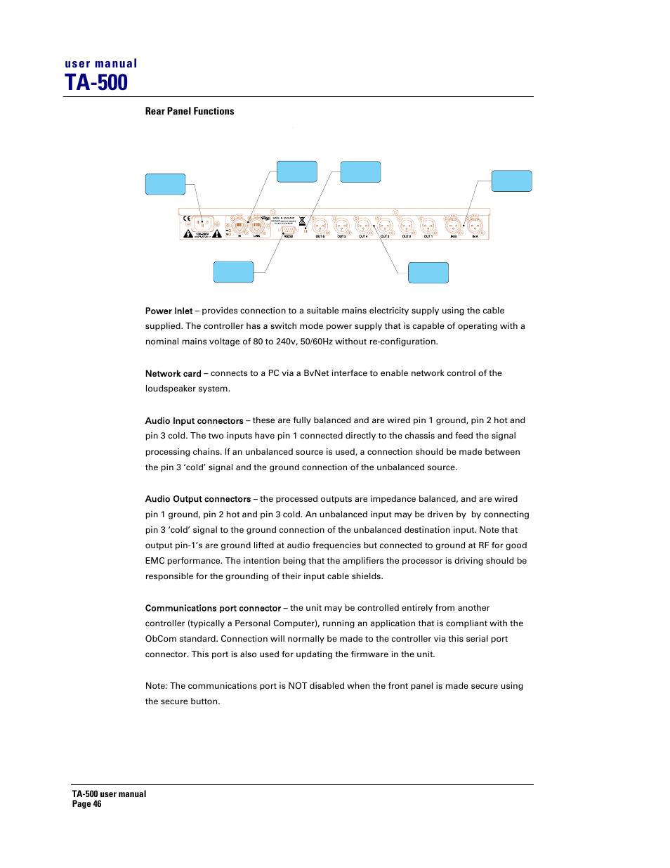 Ta-500, User manual | Turbosound ASPECT TA-500 SYSTEM TA-500HDP User Manual | Page 46 / 73