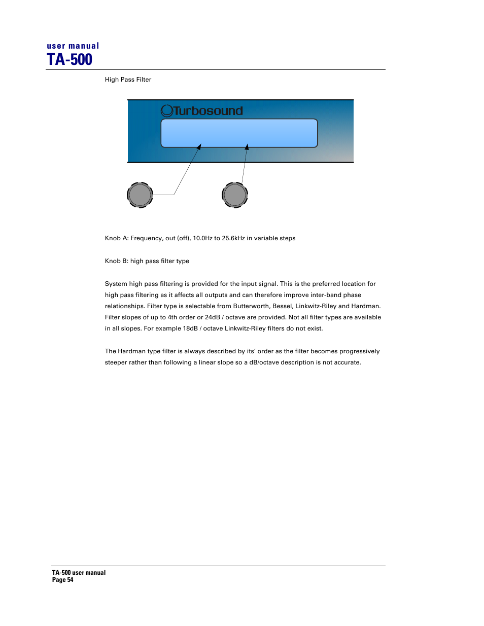 Ta-500 | Turbosound ASPECT TA-500 SYSTEM TA-500HDP User Manual | Page 54 / 73