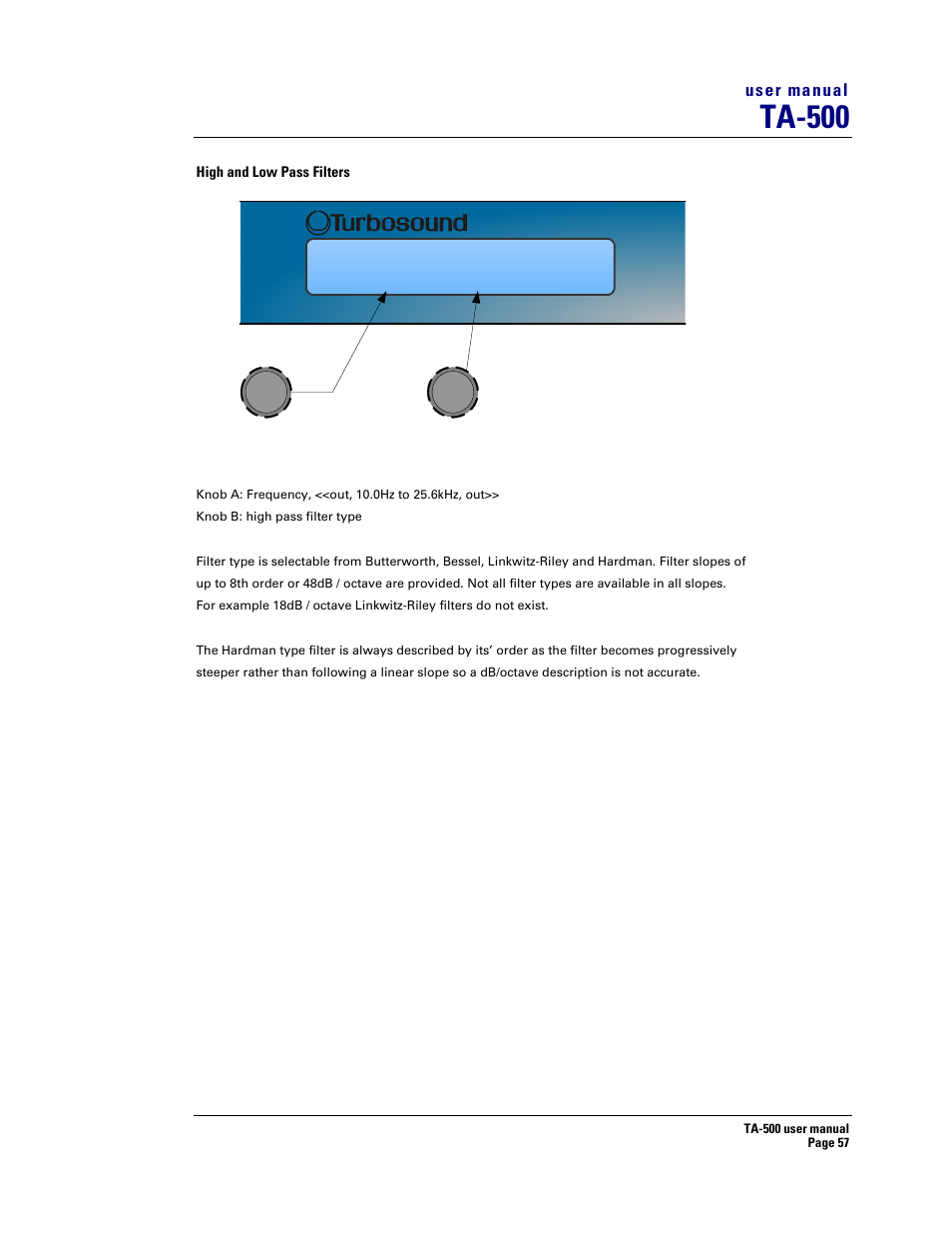 Ta-500 | Turbosound ASPECT TA-500 SYSTEM TA-500HDP User Manual | Page 57 / 73