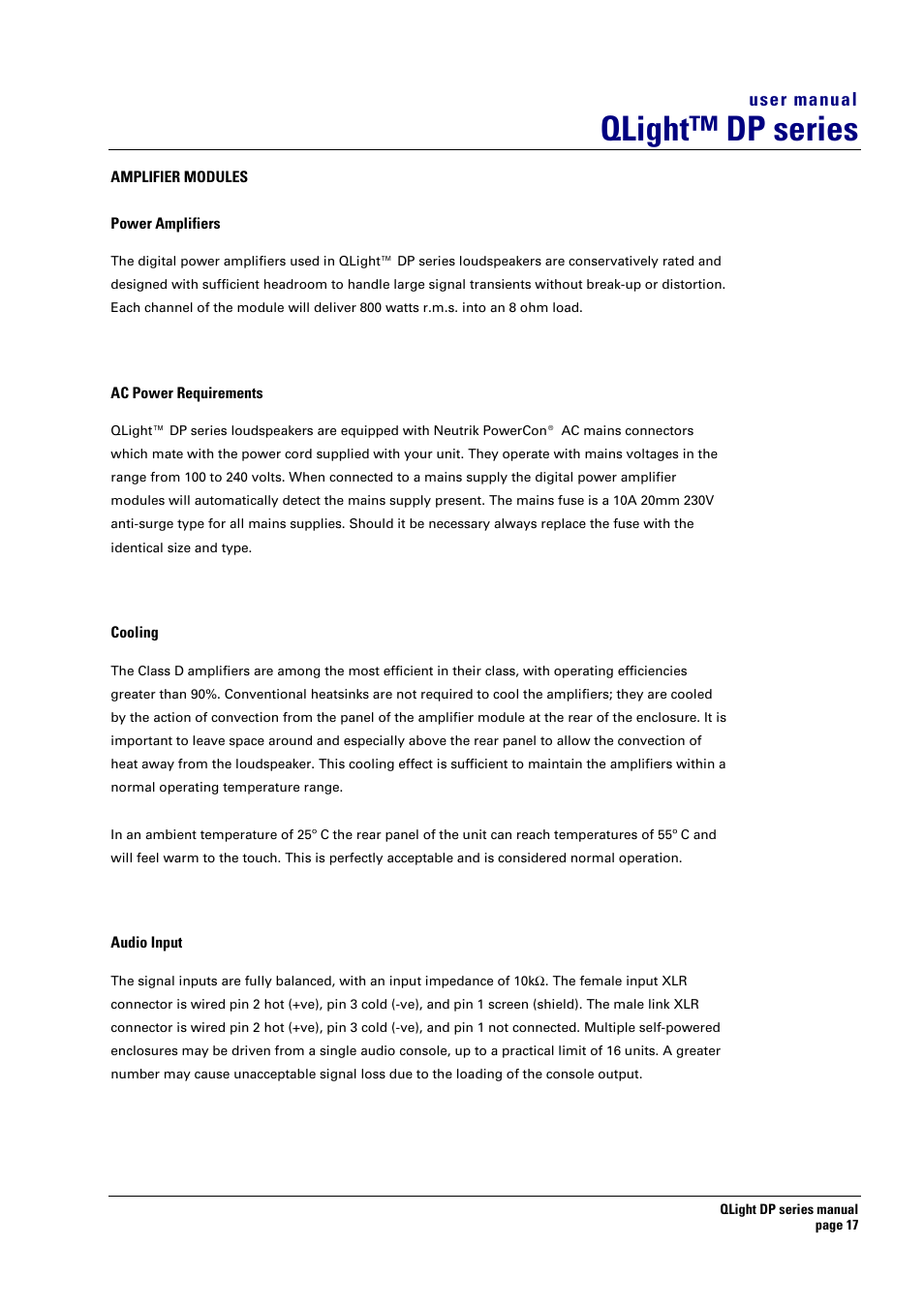 Qlight™ dp series, User manual | Turbosound TQ-445DP User Manual | Page 17 / 35