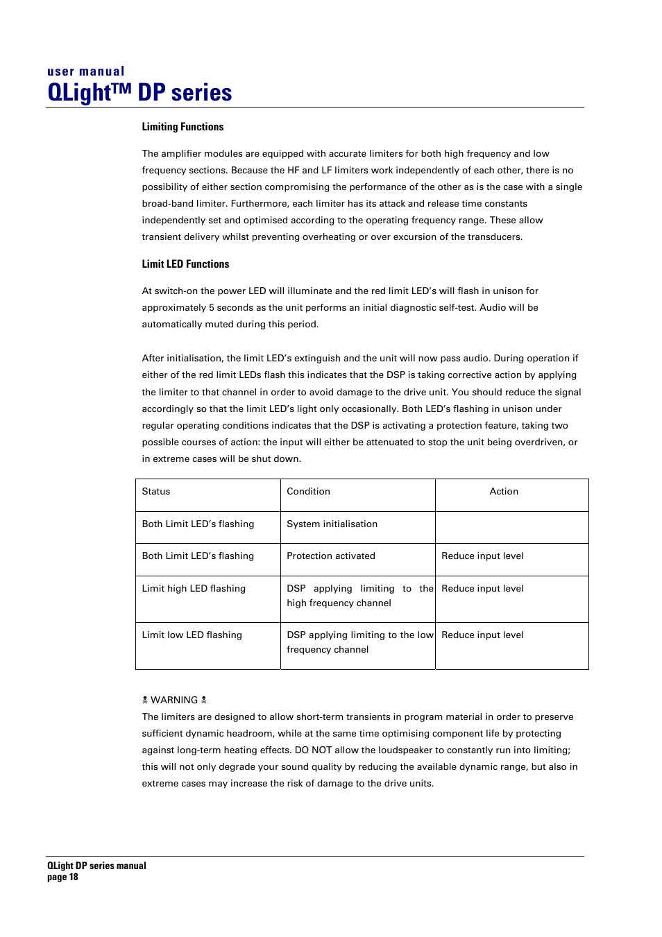 Qlight™ dp series, User manual | Turbosound TQ-445DP User Manual | Page 18 / 35