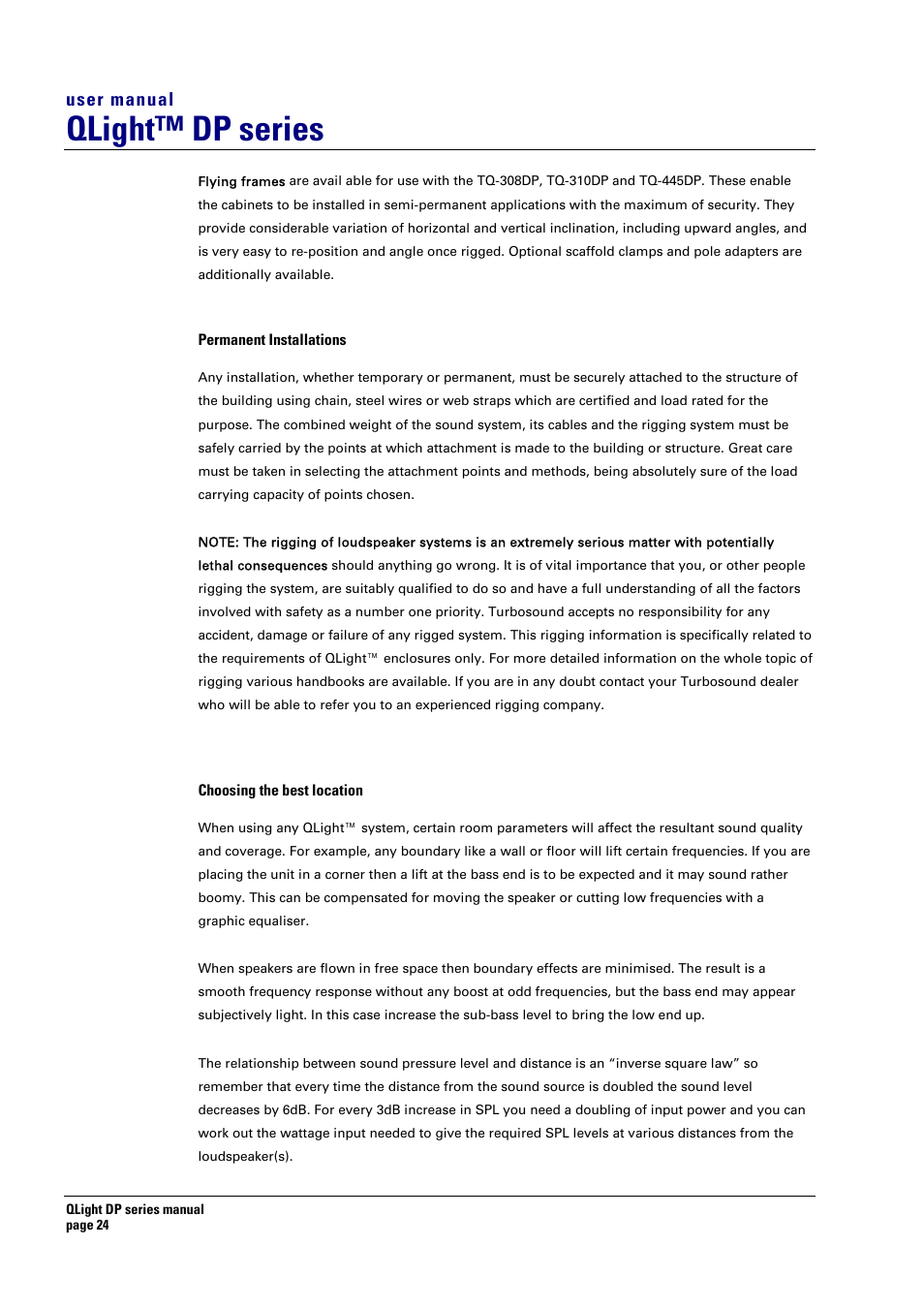Qlight™ dp series, User manual | Turbosound TQ-445DP User Manual | Page 24 / 35