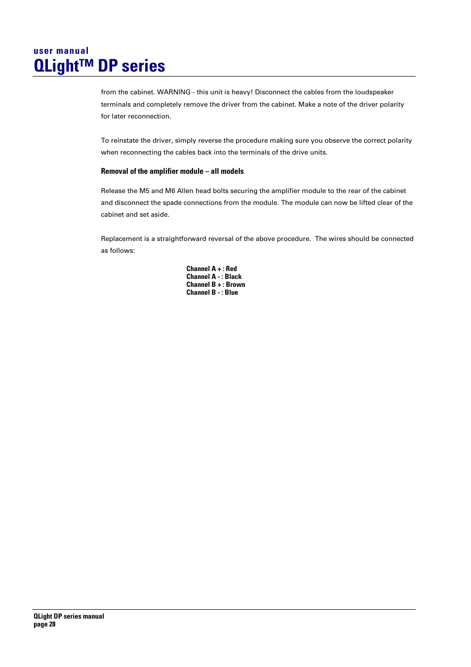 Qlight™ dp series, User manual | Turbosound TQ-445DP User Manual | Page 28 / 35