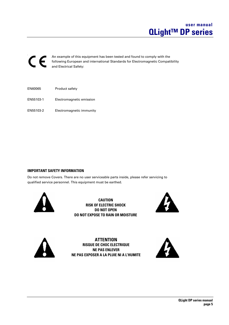Qlight™ dp series, User manual, Attention | Turbosound TQ-445DP User Manual | Page 5 / 35