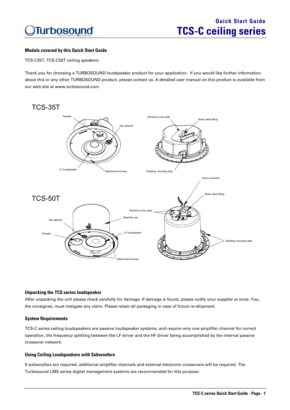 Turbosound TCS-C35T User Manual | 4 pages