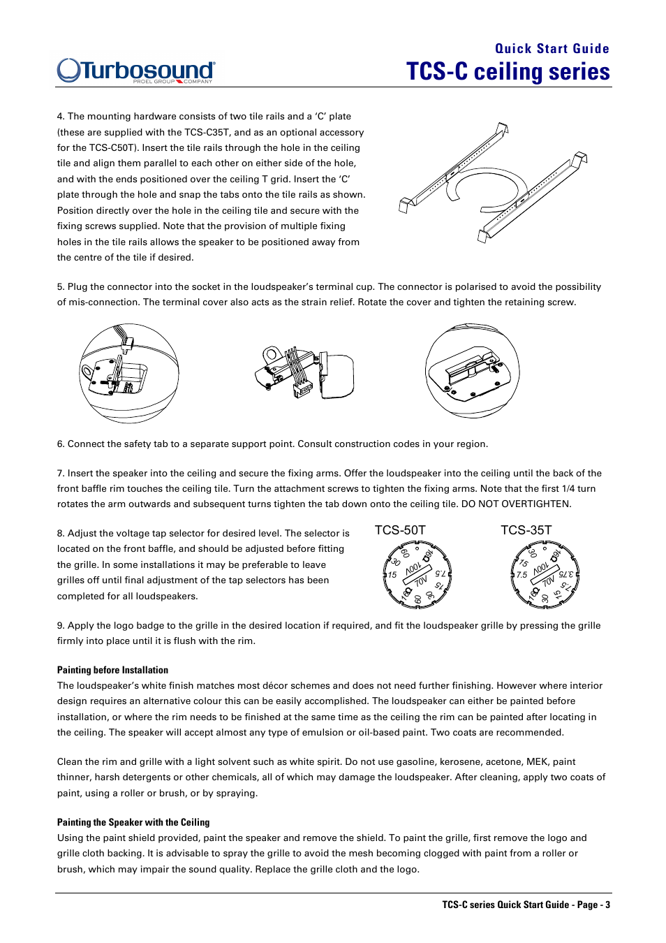 Tcs-c ceiling series, Quick start guide, Tcs-50t tcs-35t | Turbosound TCS-C35T User Manual | Page 3 / 4