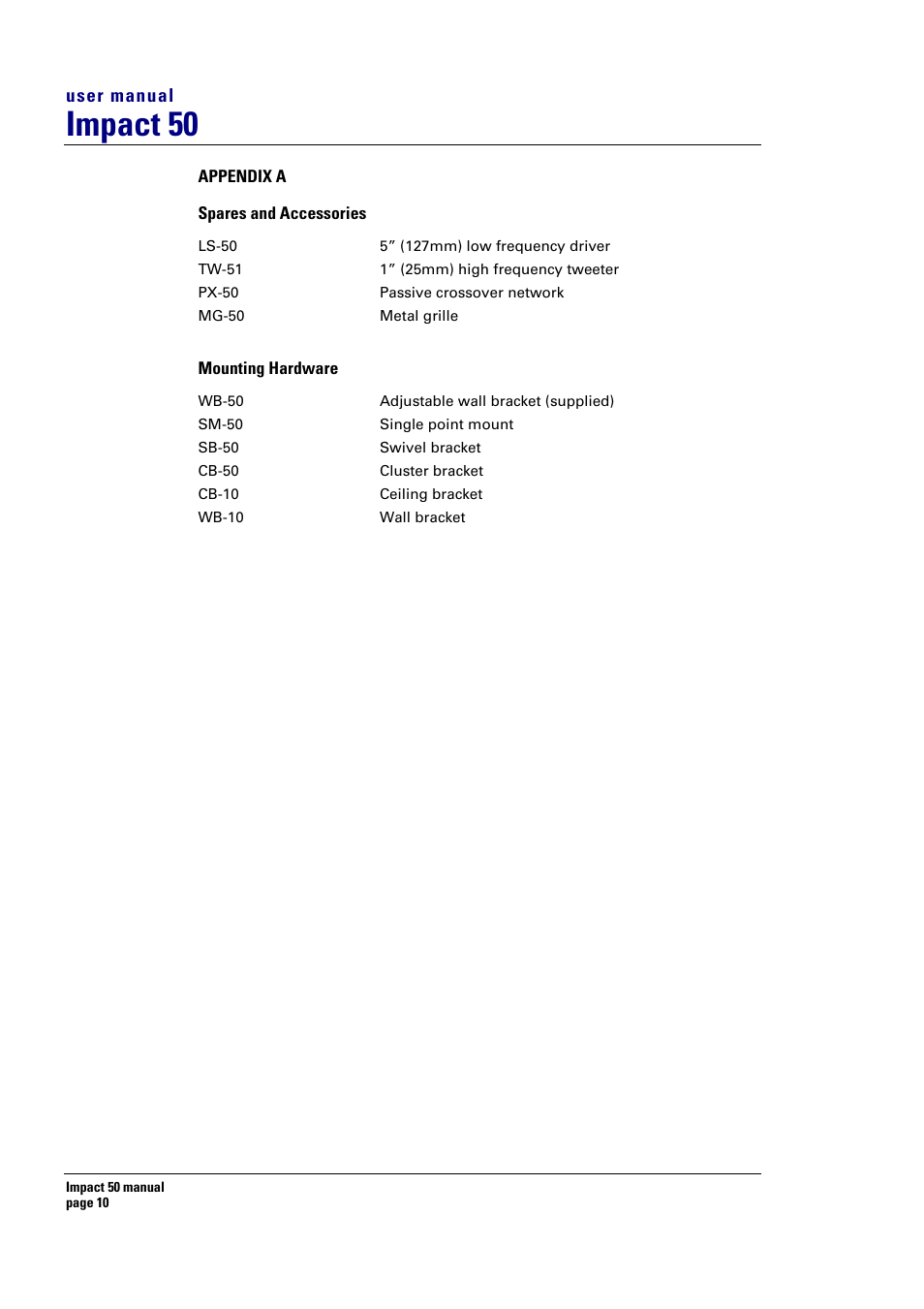 Impact 50 | Turbosound 50T User Manual | Page 10 / 13