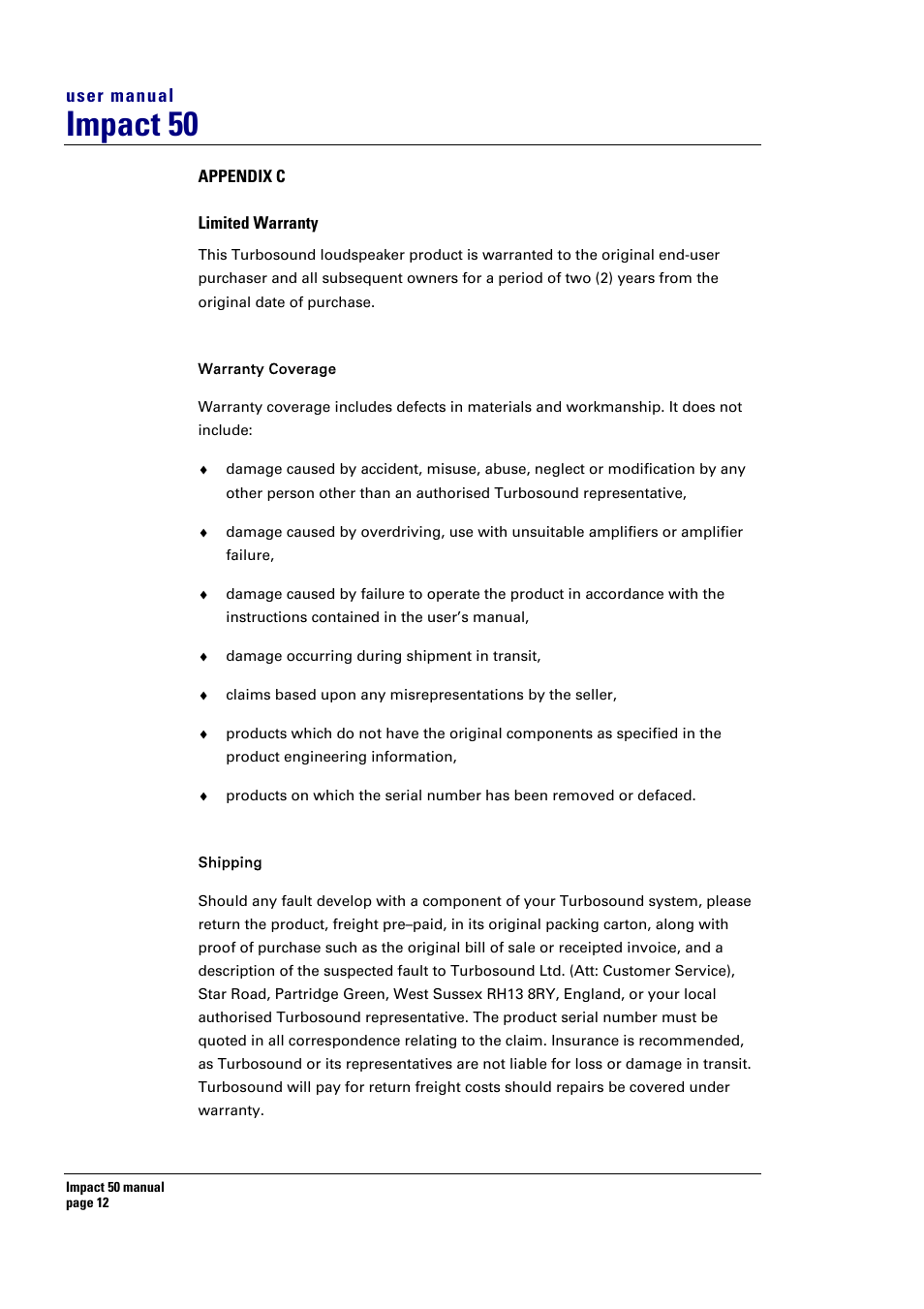Impact 50 | Turbosound 50T User Manual | Page 12 / 13