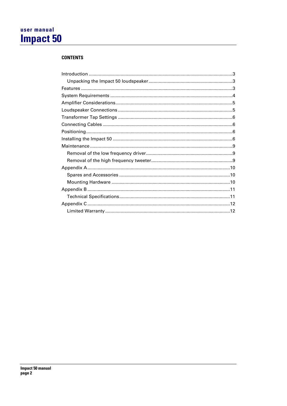 Impact 50 | Turbosound 50T User Manual | Page 2 / 13