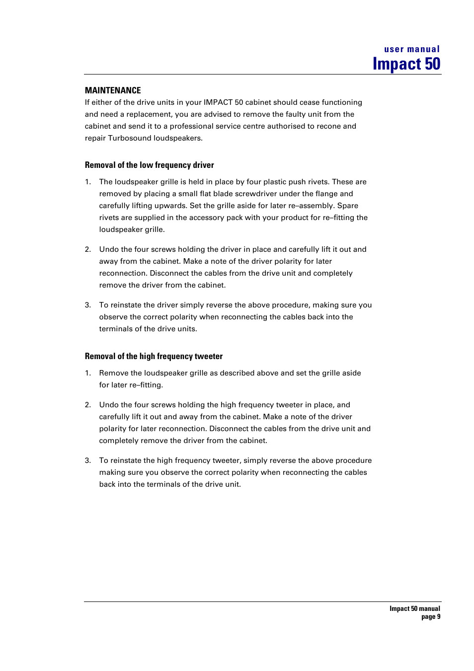 Impact 50 | Turbosound 50T User Manual | Page 9 / 13