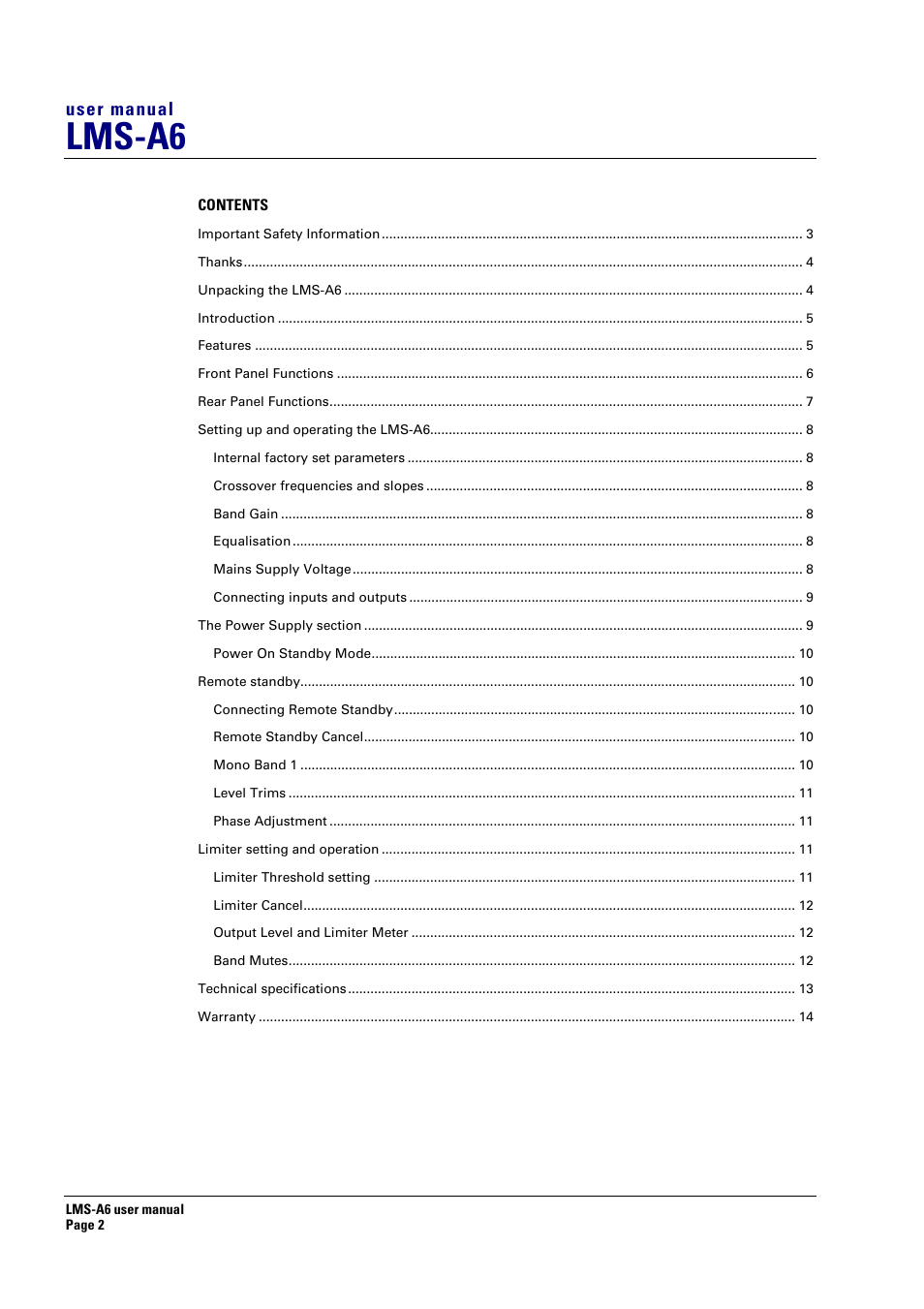 Lms-a6, User manual | Turbosound LMS-A6 User Manual | Page 2 / 15