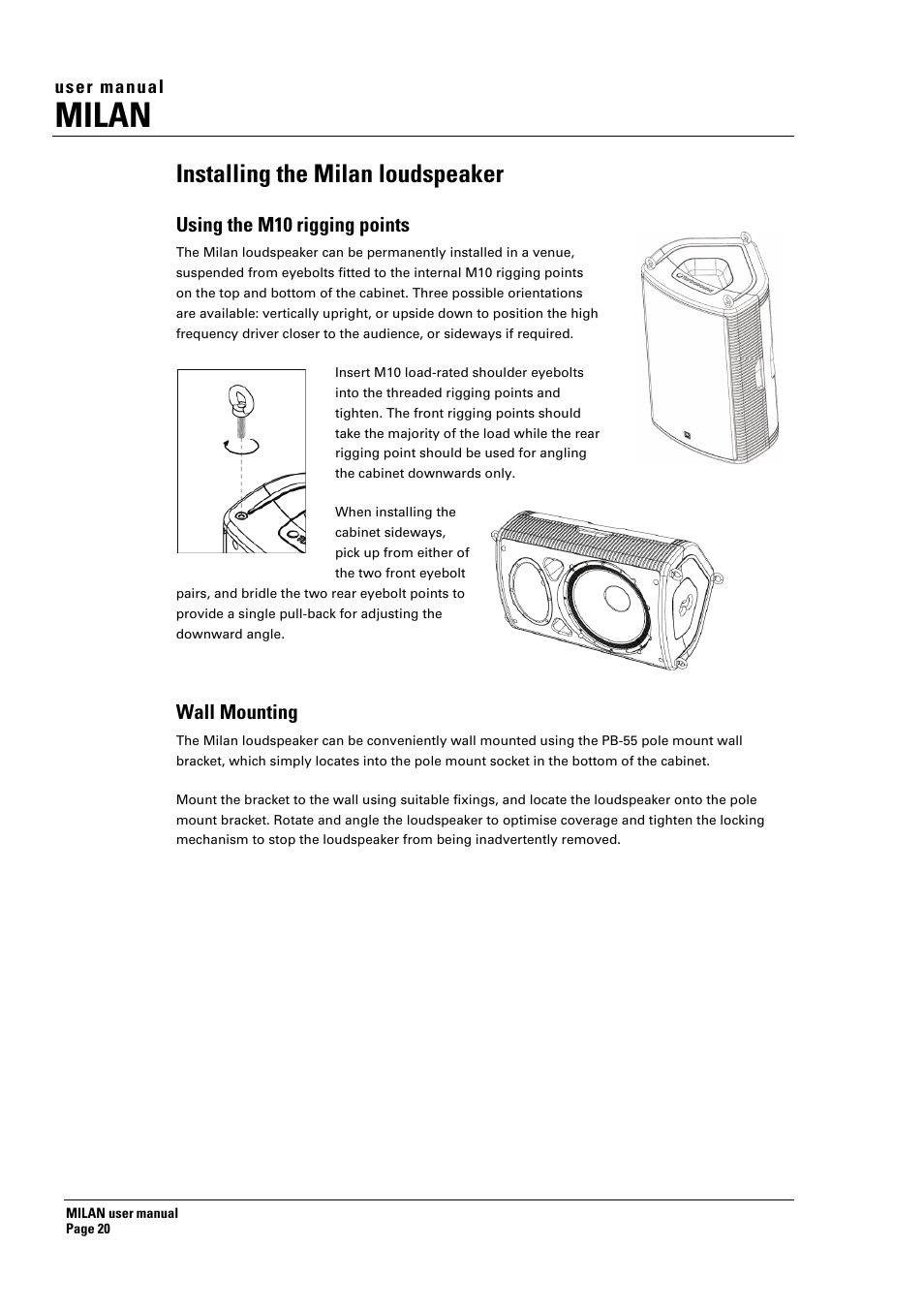 Milan, Installing the milan loudspeaker | Turbosound MILAN MI5 User Manual | Page 20 / 28