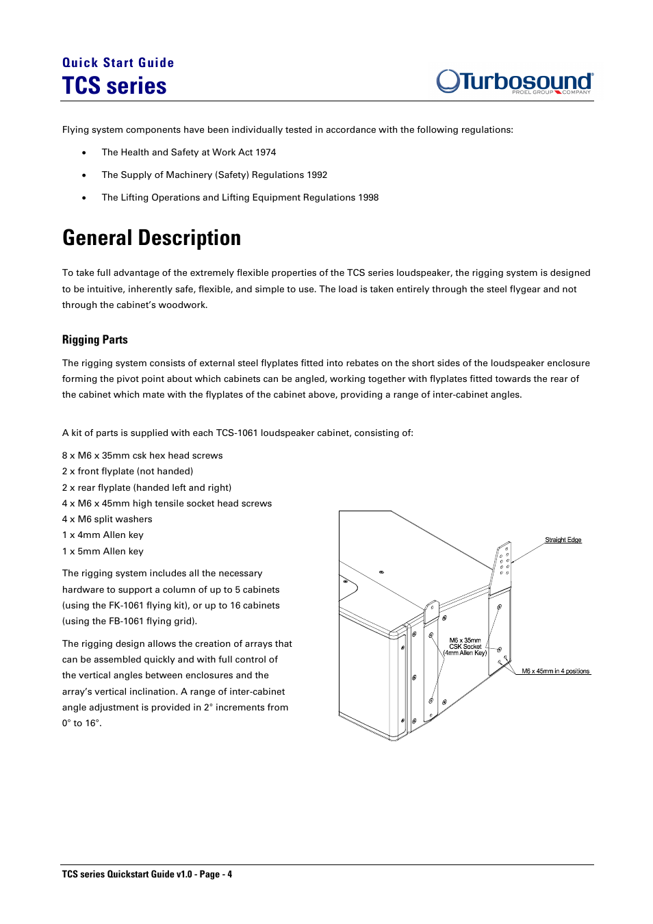 Tcs series, General description | Turbosound QIUCKSTAR AND RIGGING TCS-1061 User Manual | Page 4 / 8
