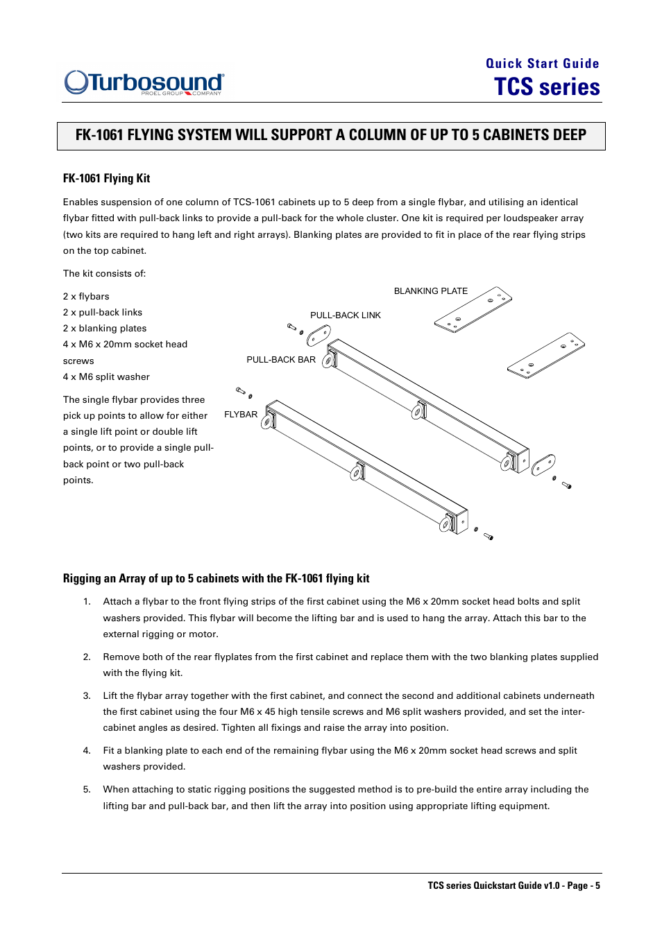 Tcs series, Quick start guide | Turbosound QIUCKSTAR AND RIGGING TCS-1061 User Manual | Page 5 / 8