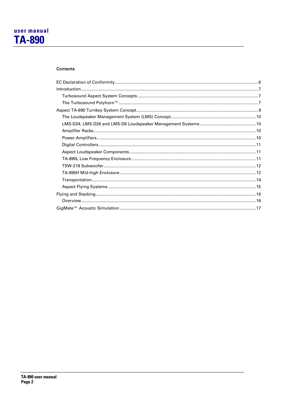 Ta-890 | Turbosound LMS-D6 User Manual | Page 2 / 95