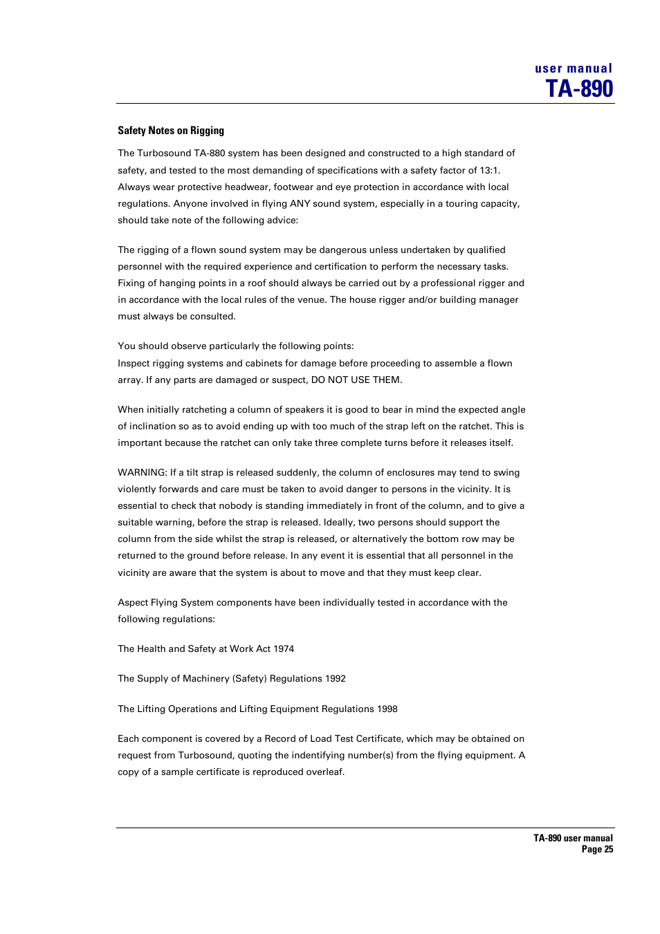 Ta-890, User manual | Turbosound LMS-D6 User Manual | Page 25 / 95