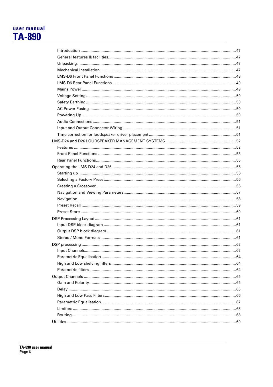 Ta-890 | Turbosound LMS-D6 User Manual | Page 4 / 95