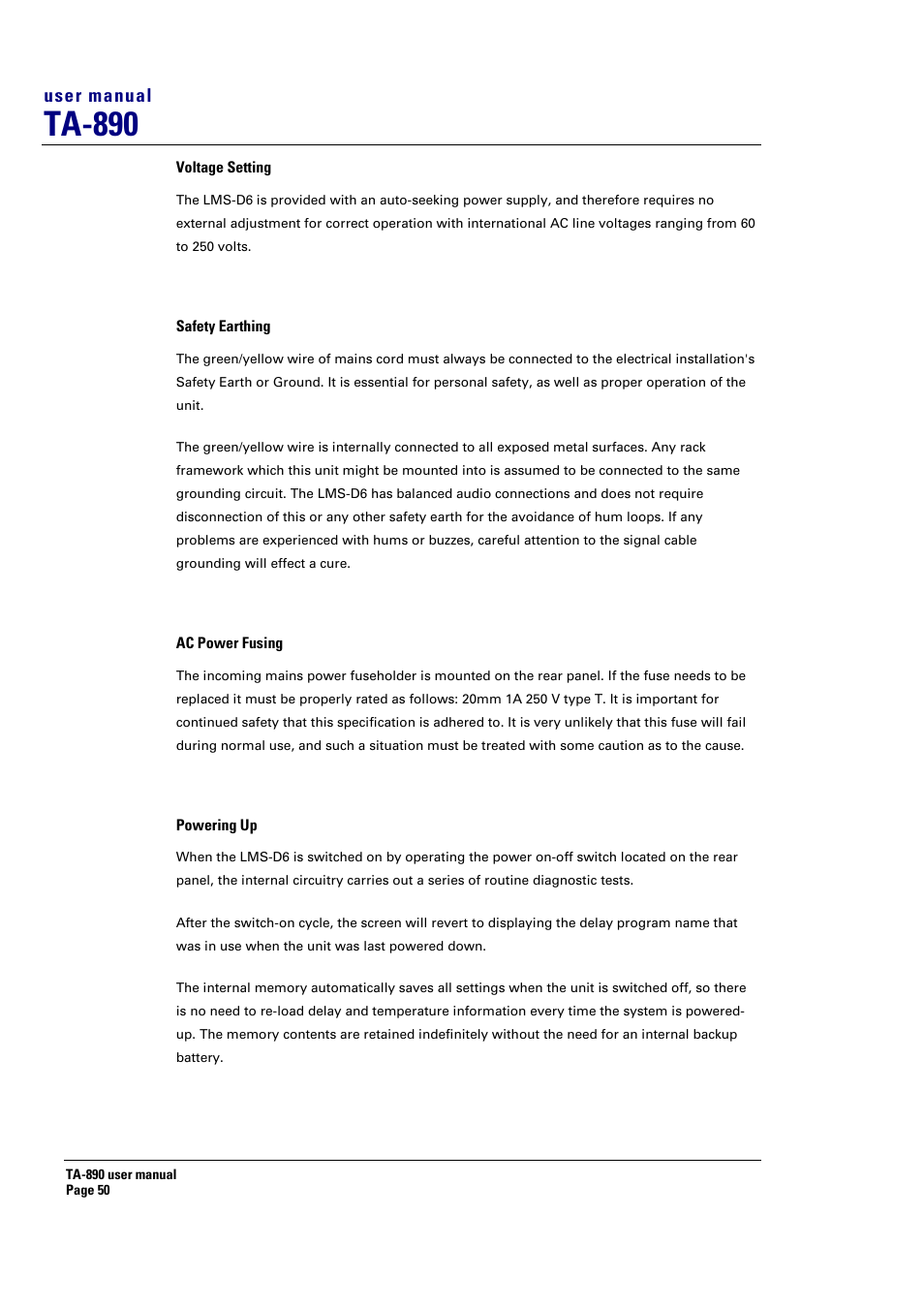 Ta-890, User manual | Turbosound LMS-D6 User Manual | Page 50 / 95