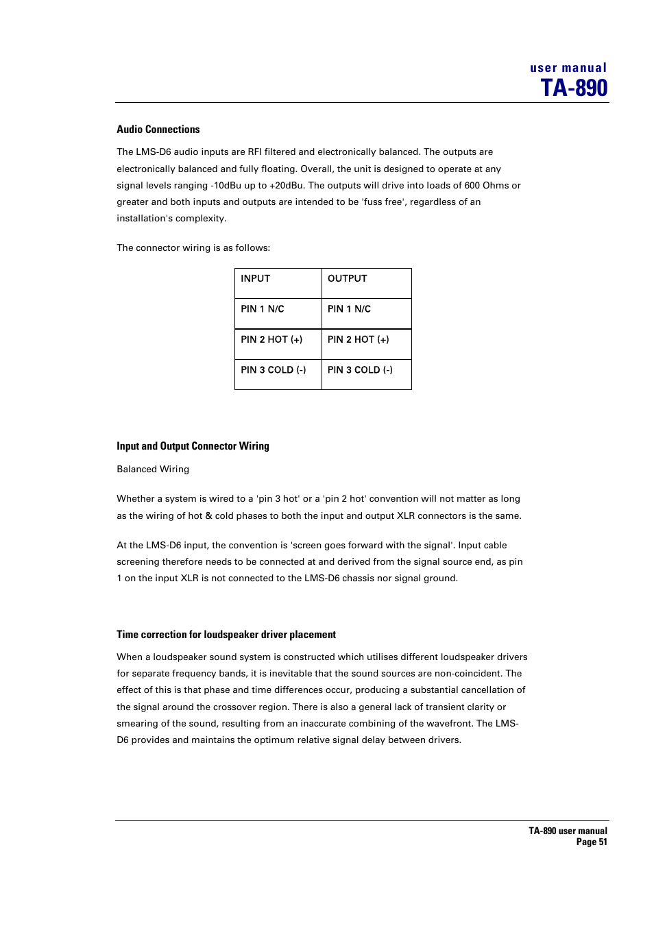 Ta-890, User manual | Turbosound LMS-D6 User Manual | Page 51 / 95