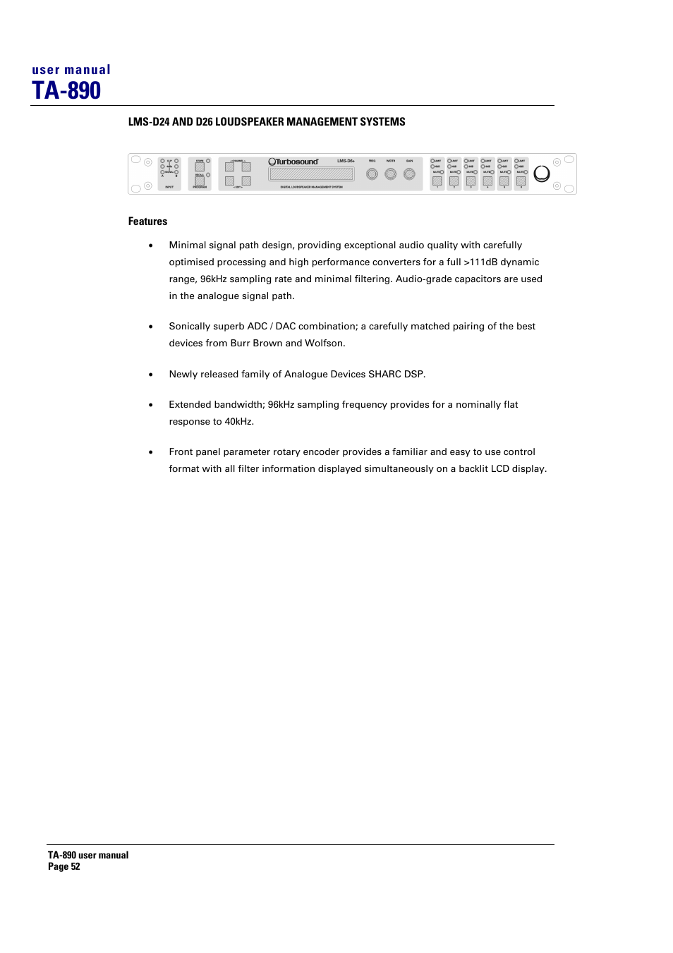 Ta-890, User manual | Turbosound LMS-D6 User Manual | Page 52 / 95