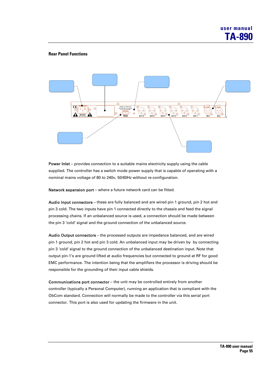 Ta-890, User manual | Turbosound LMS-D6 User Manual | Page 55 / 95