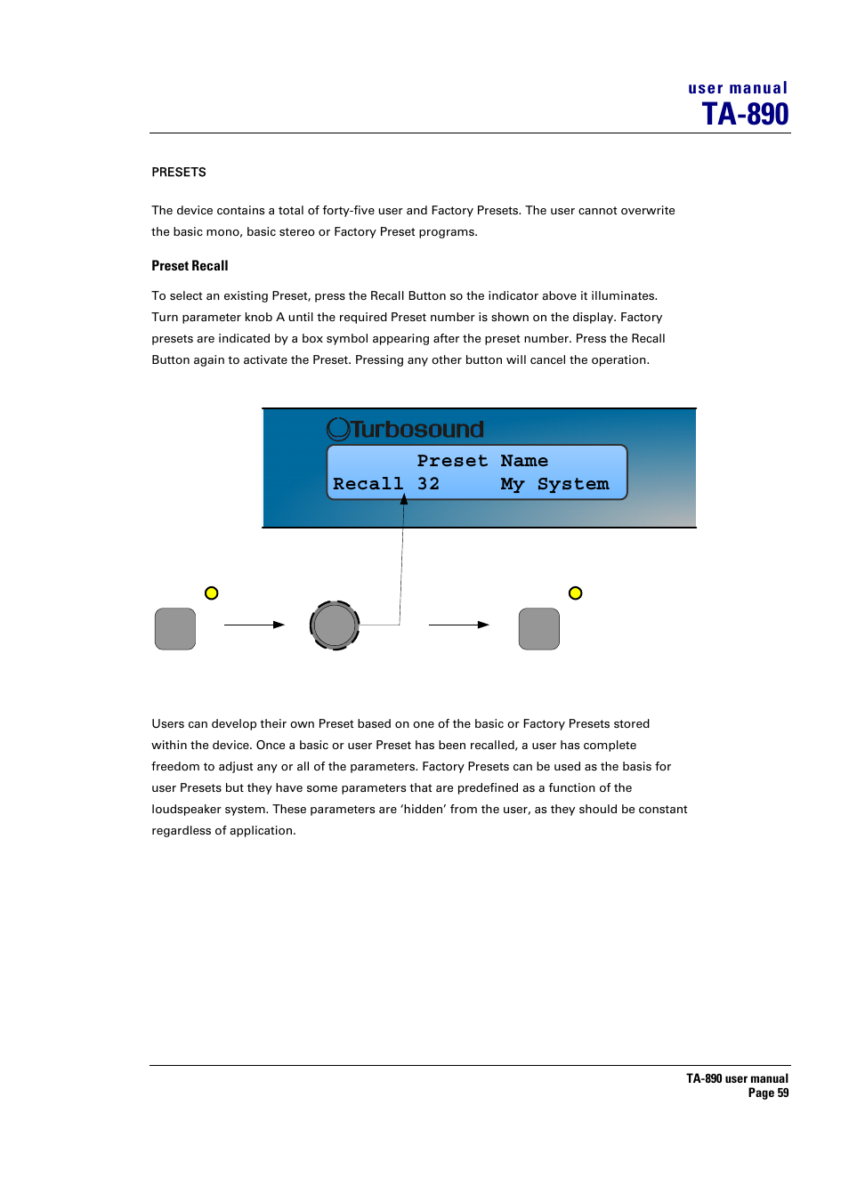 Ta-890, Preset name recall 32 my system | Turbosound LMS-D6 User Manual | Page 59 / 95