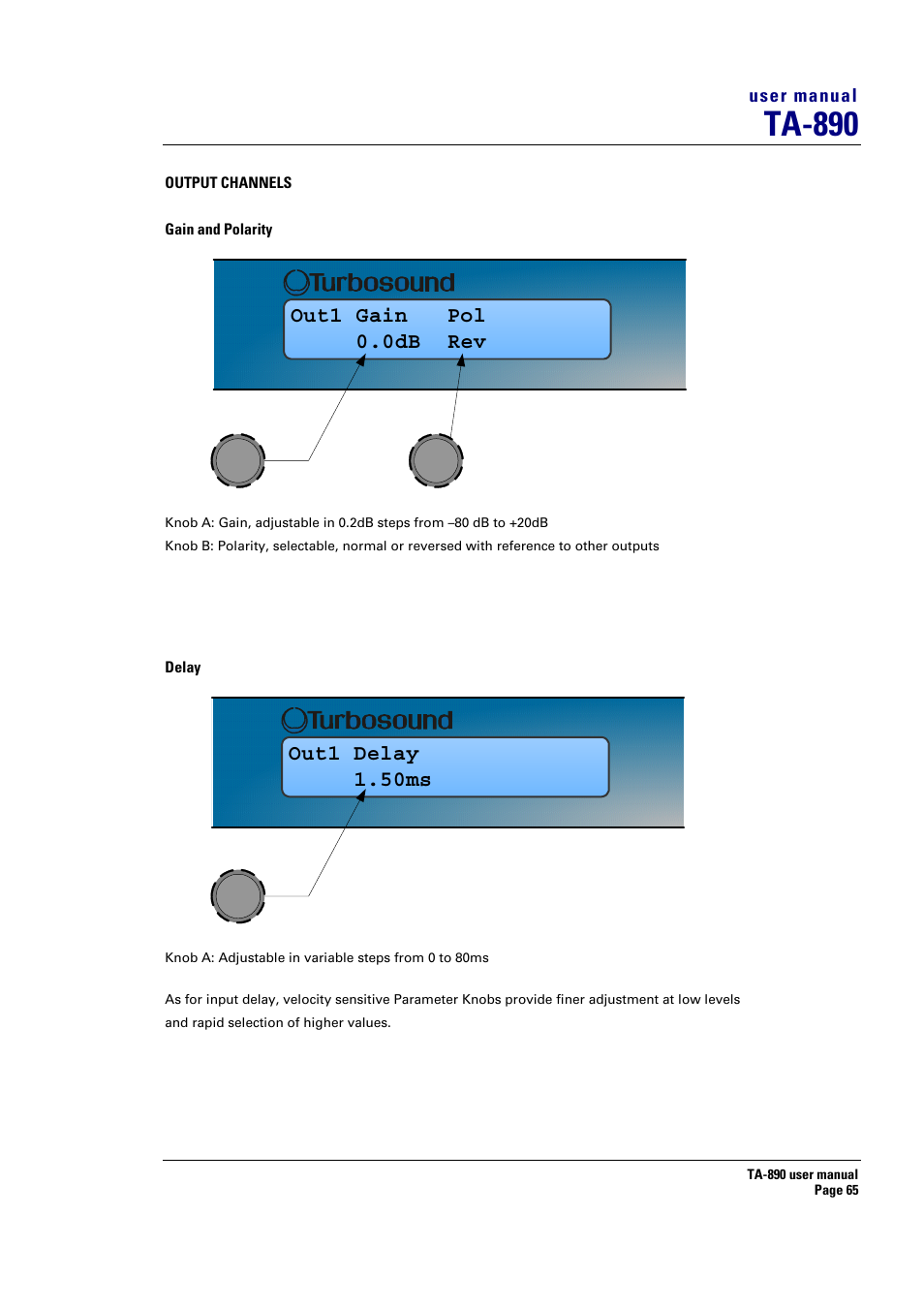 Ta-890, Out1 gain pol 0.0db rev, Out1 delay 1.50ms | Turbosound LMS-D6 User Manual | Page 65 / 95