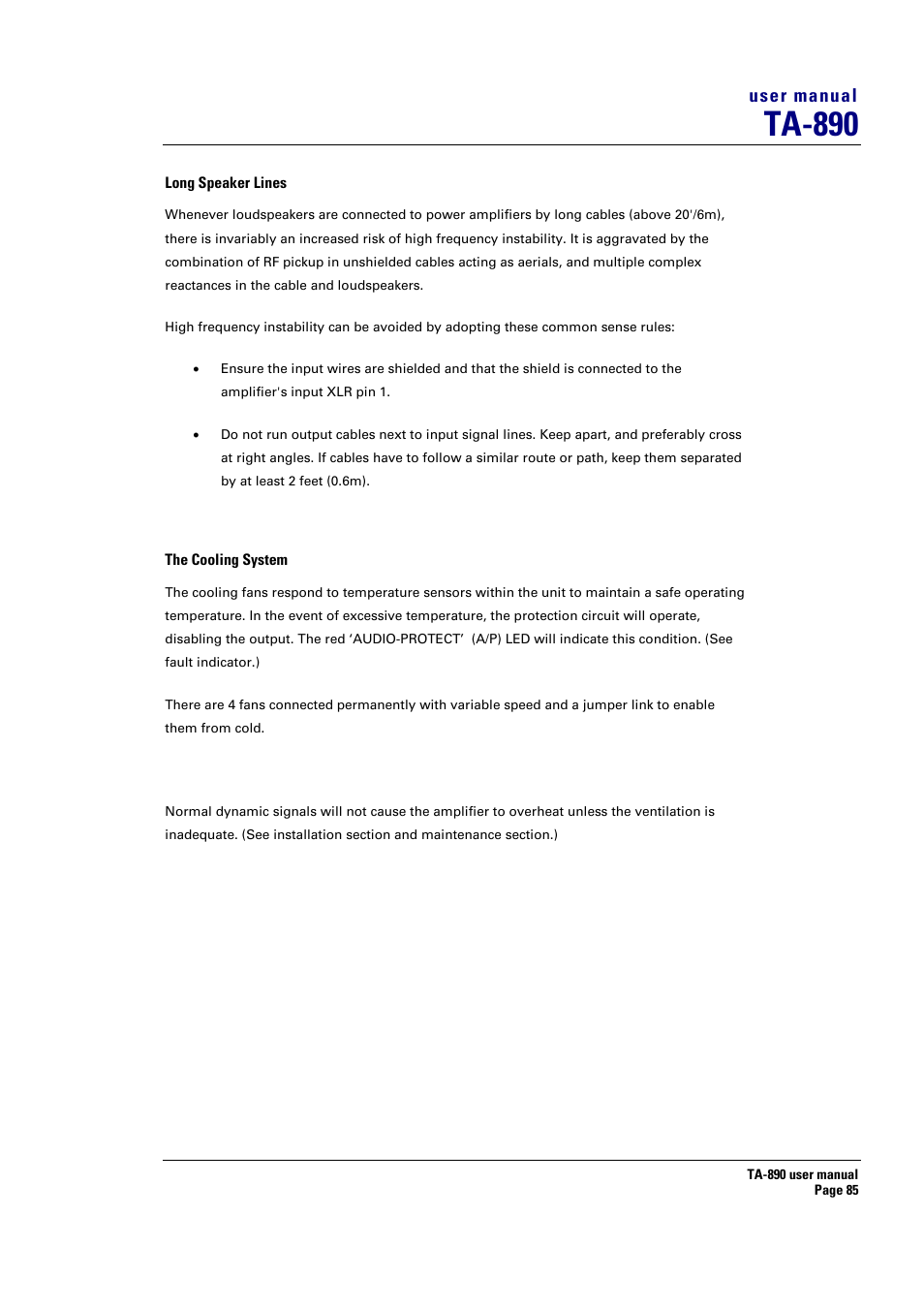 Ta-890, User manual | Turbosound LMS-D6 User Manual | Page 85 / 95