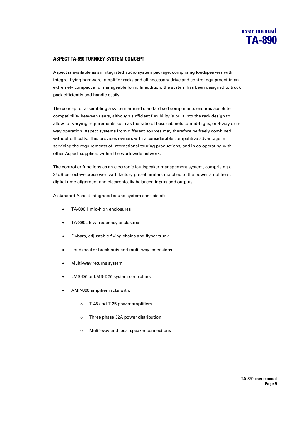 Ta-890, User manual | Turbosound LMS-D6 User Manual | Page 9 / 95