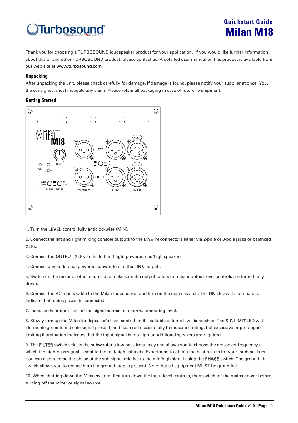 Turbosound MILAN M18 User Manual | 2 pages