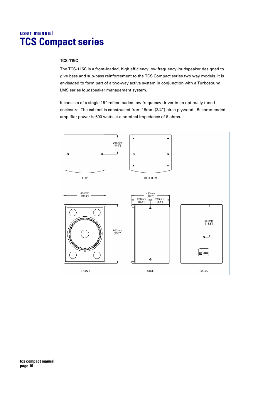 Tcs compact series | Turbosound TCS COMPACT SERIES User Manual | Page 10 / 41