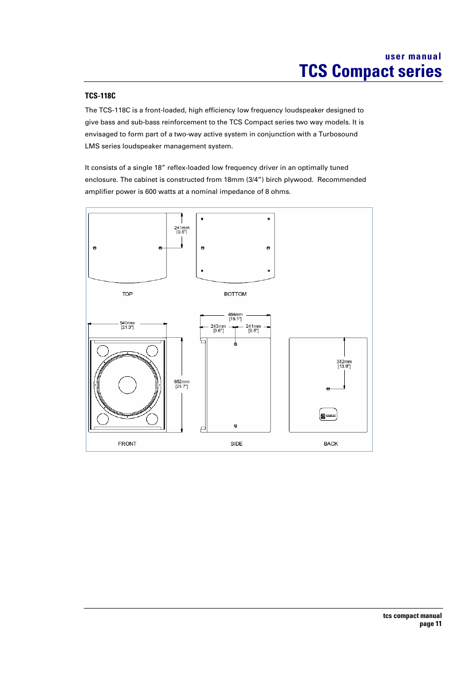 Tcs compact series | Turbosound TCS COMPACT SERIES User Manual | Page 11 / 41