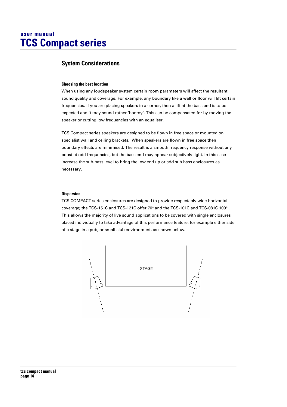 Tcs compact series, System considerations | Turbosound TCS COMPACT SERIES User Manual | Page 14 / 41