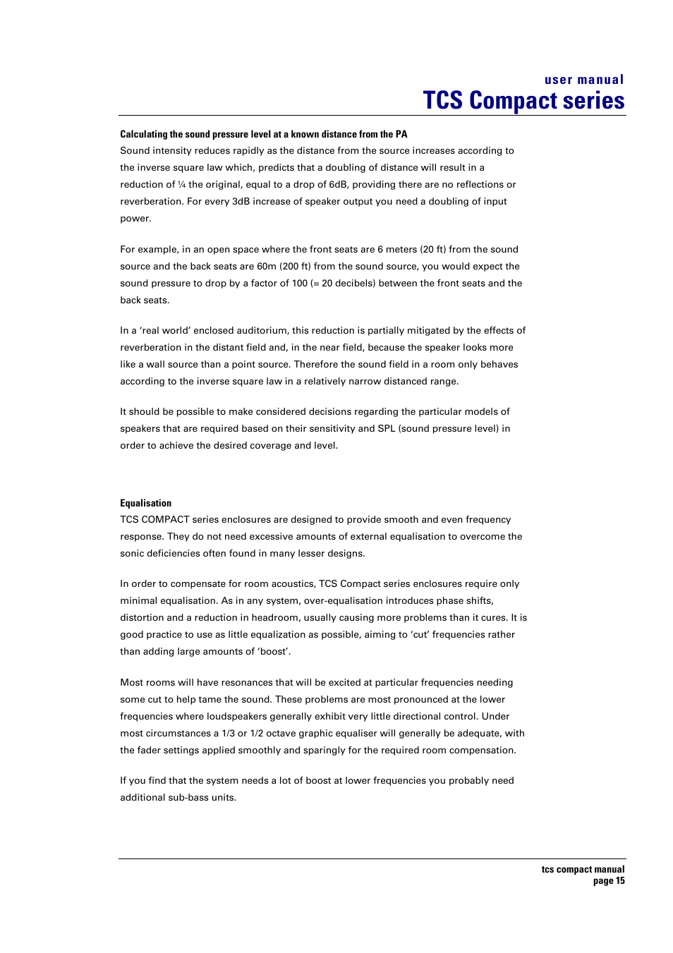 Tcs compact series, User manual | Turbosound TCS COMPACT SERIES User Manual | Page 15 / 41