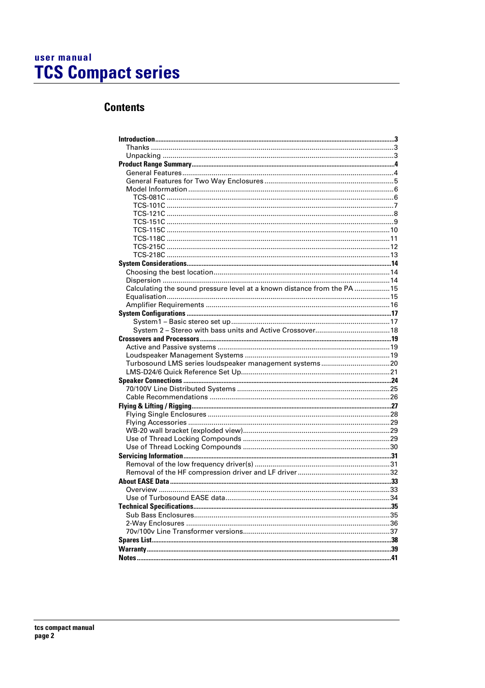 Turbosound TCS COMPACT SERIES User Manual | Page 2 / 41