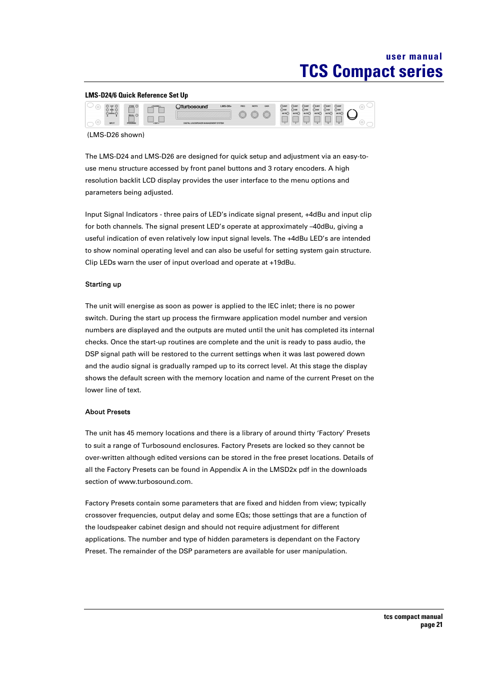 Tcs compact series, User manual | Turbosound TCS COMPACT SERIES User Manual | Page 21 / 41